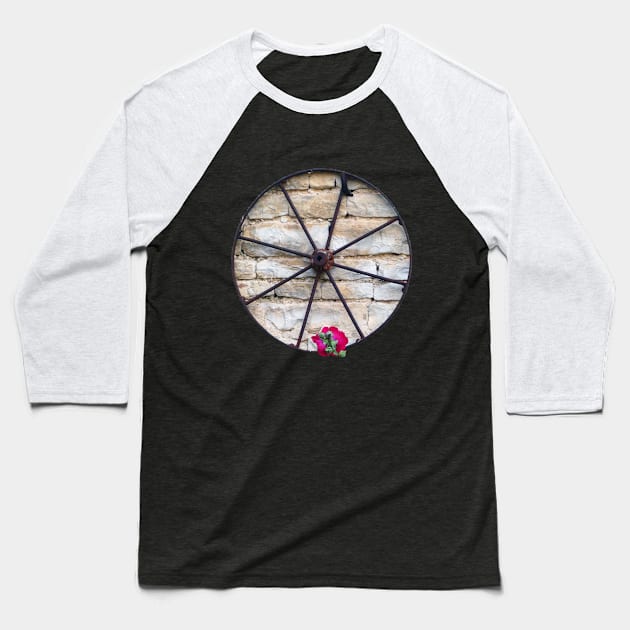 Wheels on Fire Baseball T-Shirt by JonDelorme